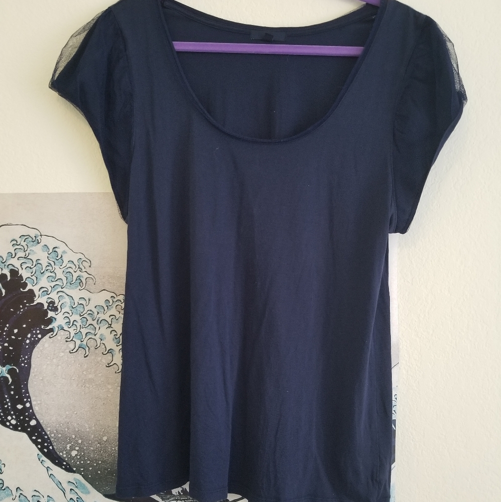 Navy Blue Tulle Embelished Top